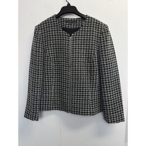 Preston & York Women's Size 14 Jacket Tweed Zip Front Houndstooth Preppy